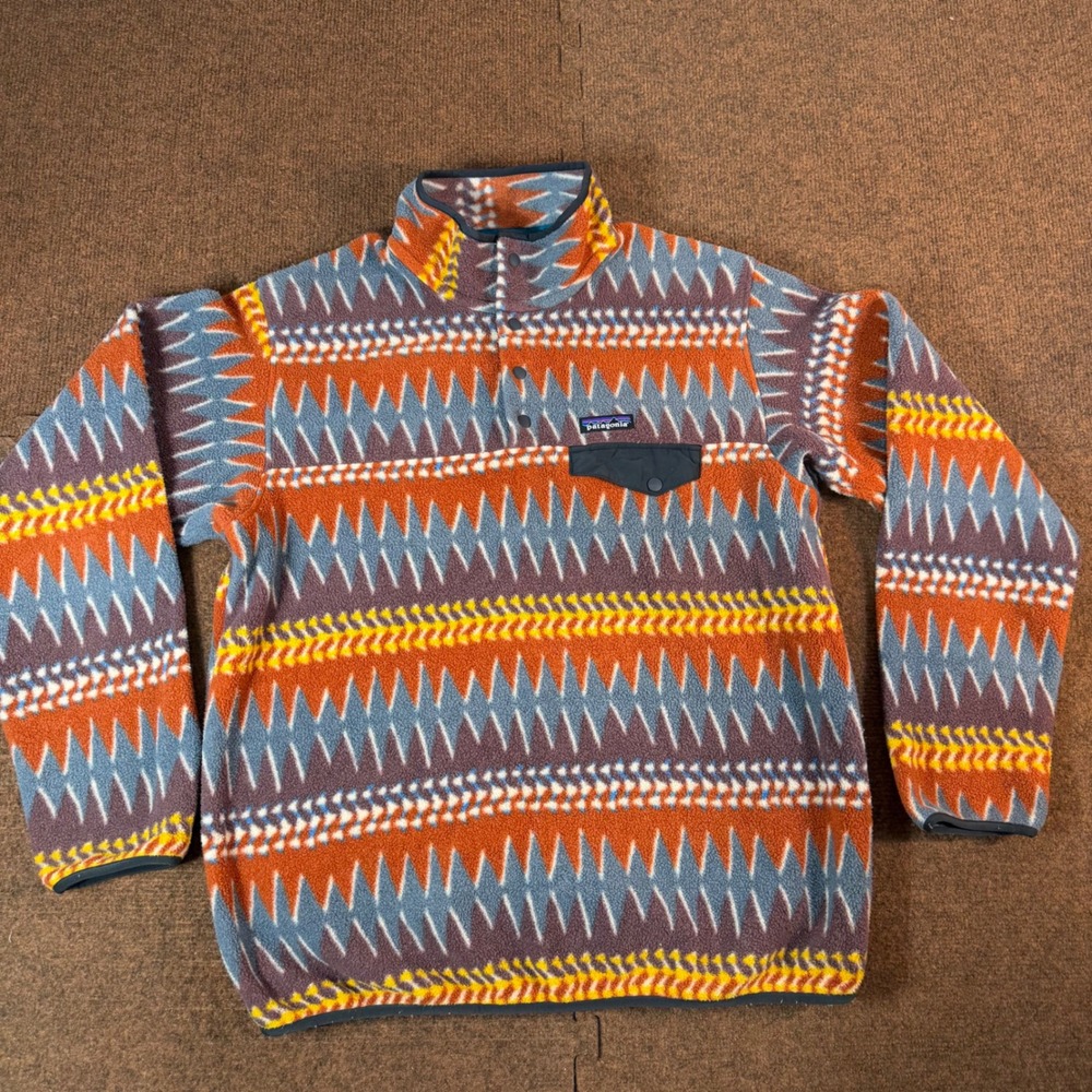 Patagonia Synchilla Snap-T Fleece Pullover Mens Large Geometric Aztec Orange L